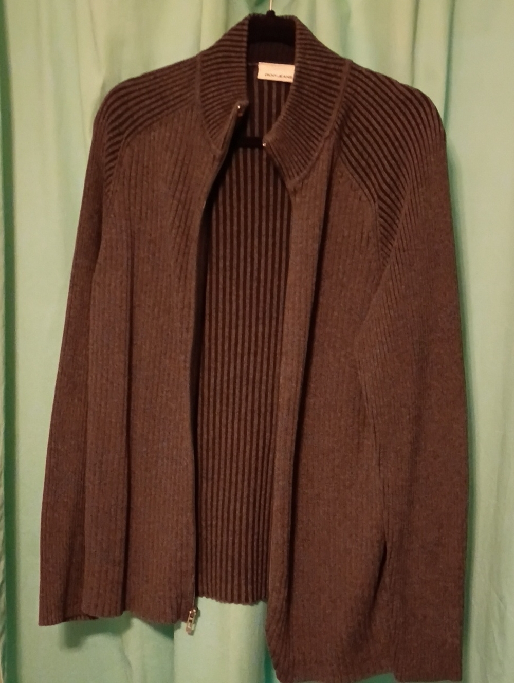 Dark Grey DKNY Ribbed Zip-Up Sweater